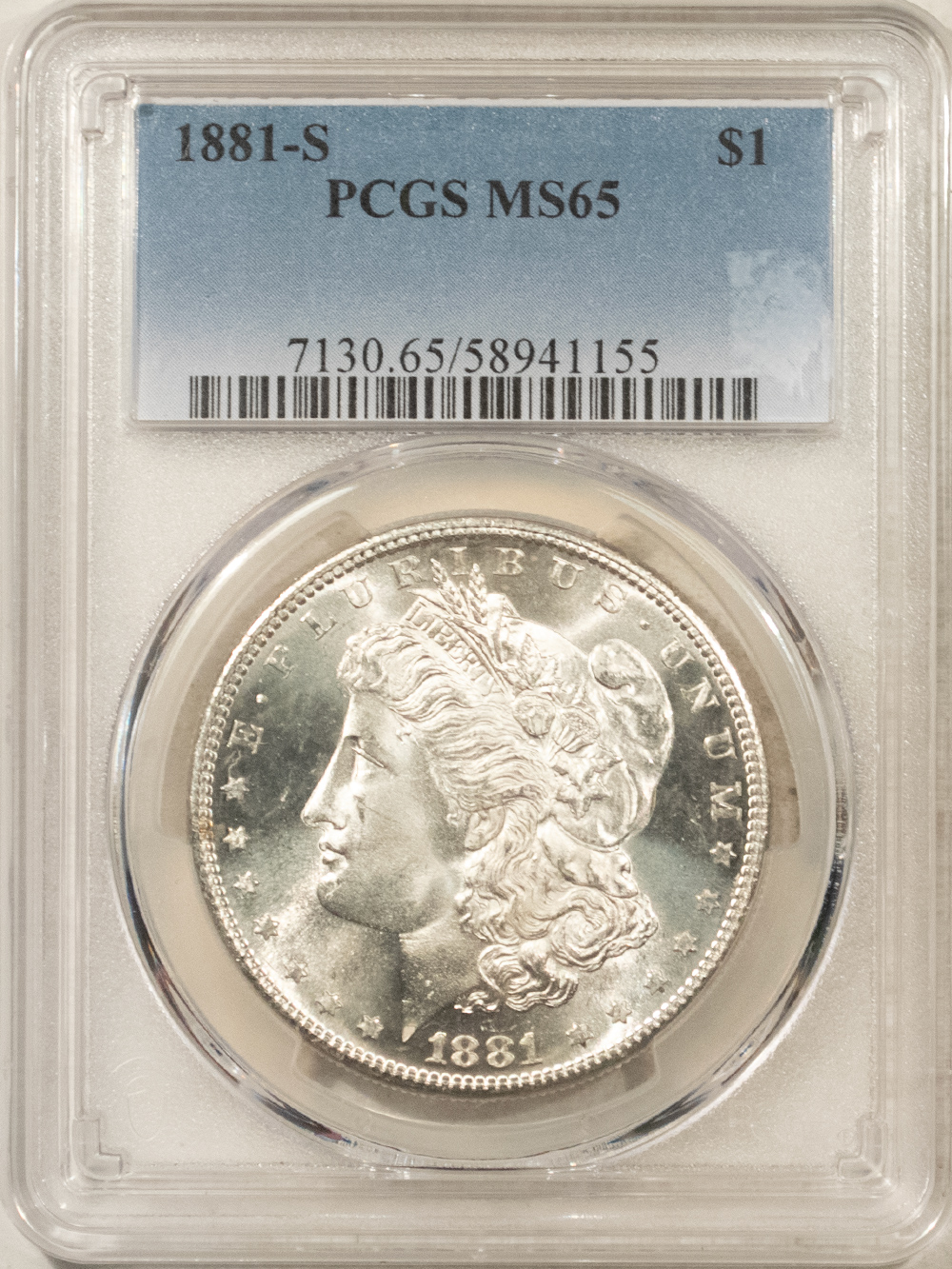 Dollars 1881-S $1 MORGAN DOLLAR – PCGS MS-65, BLAST WHITE! Dollars 1881-S $1 MORGAN DOLLAR – PCGS MS-65, BLAST WHITE!