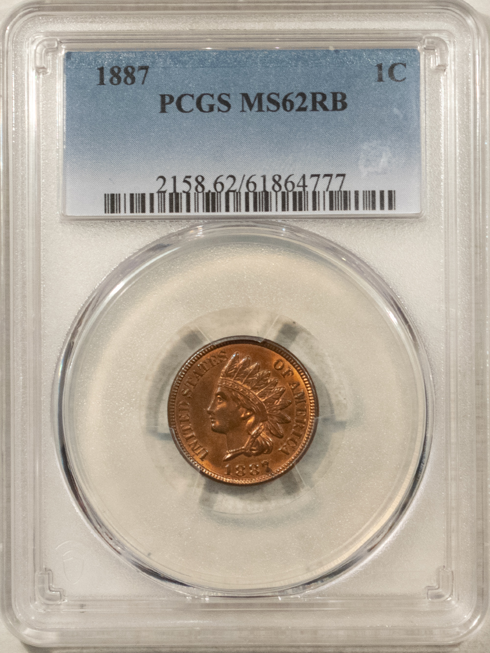 Indian 1887 INDIAN CENT – PCGS MS-62 RB ATTRACTIVE, LOOKS BETTER Indian 1887 INDIAN CENT – PCGS MS-62 RB ATTRACTIVE, LOOKS BETTER