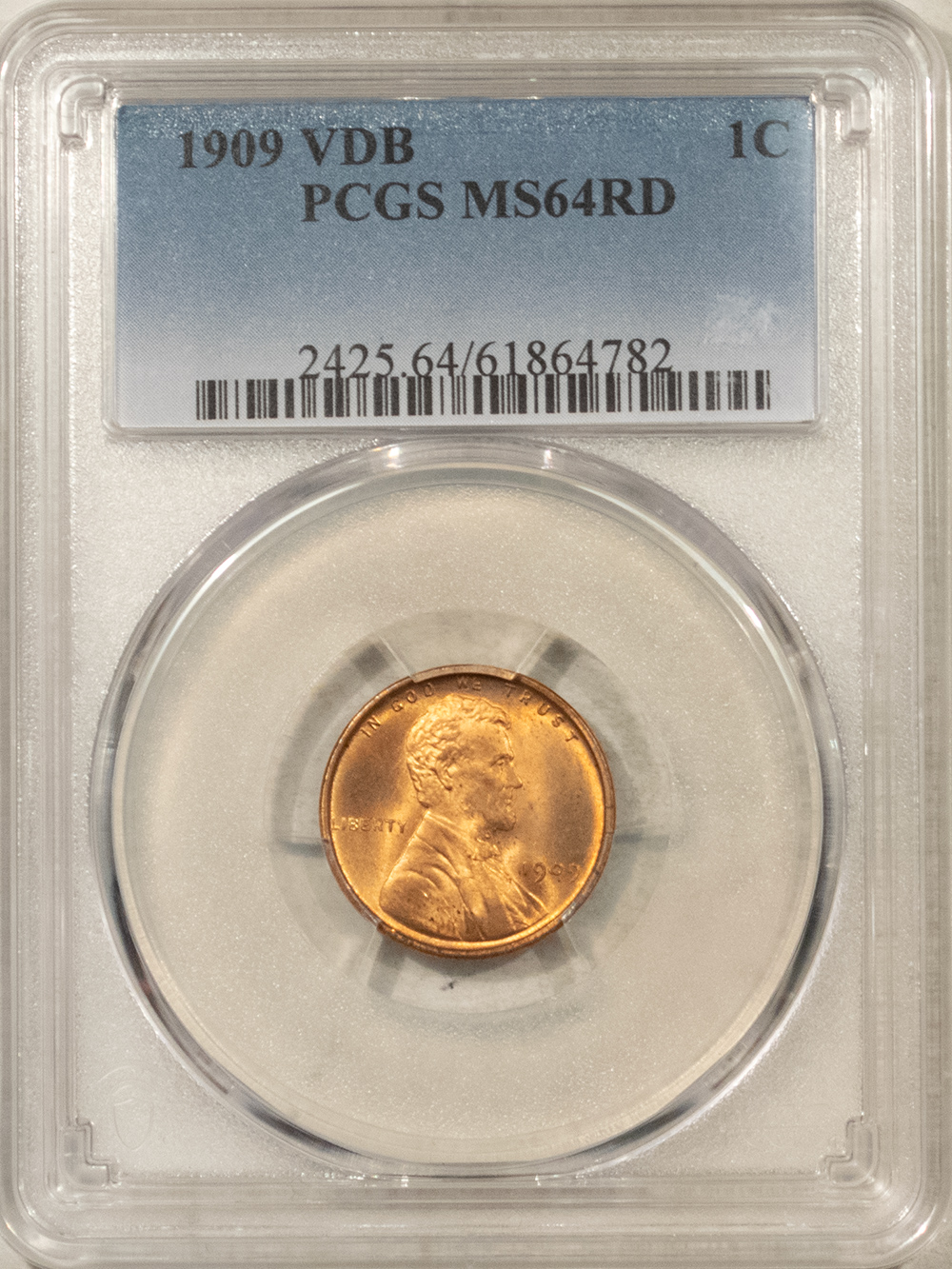 Lincoln Cents (Wheat) 1909 VDB LINCOLN CENT – PCGS MS-64 RD FIRST YEAR, FULL RED! Lincoln Cents (Wheat) 1909 VDB LINCOLN CENT – PCGS MS-64 RD FIRST YEAR, FULL RED!