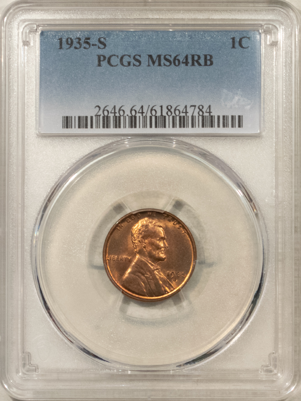 Lincoln Cents (Wheat) 1935-S LINCOLN CENT – PCGS MS-64 RB Lincoln Cents (Wheat) 1935-S LINCOLN CENT – PCGS MS-64 RB