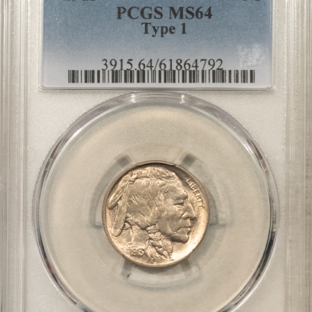 Buffalo Nickels 1913 BUFFALO NICKEL TYPE 1 – PCGS MS-64, LOOKS 65+! PREMIUM QUALITY!