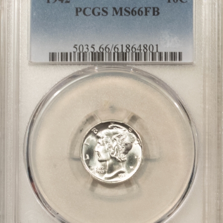 Dimes 1942 MERCURY DIME – PCGS MS-66 FB, SUPER PREMIUM QUALITY! HEADLIGHT!