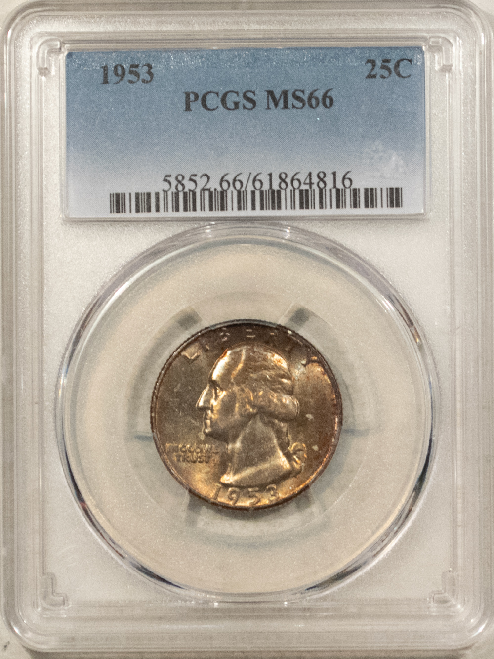 New Certified Coins 1953 WASHINGTON QUARTER – PCGS MS-66, MINT SET TONING! New Certified Coins 1953 WASHINGTON QUARTER – PCGS MS-66, MINT SET TONING!