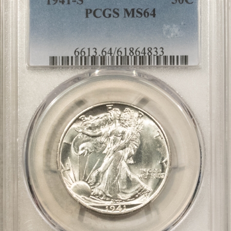 Half Dollars 1941-S WALKING LIBERTY HALF DOLLAR – PCGS MS-64, A BLAZER!