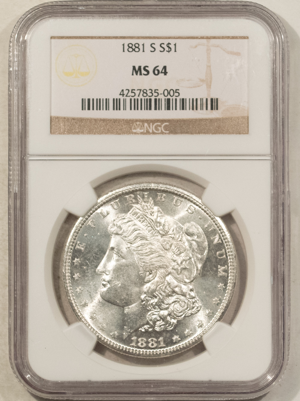 Dollars 1881-S $1 MORGAN DOLLAR – NGC MS-64 BLAST WHITE Dollars 1881-S $1 MORGAN DOLLAR – NGC MS-64 BLAST WHITE