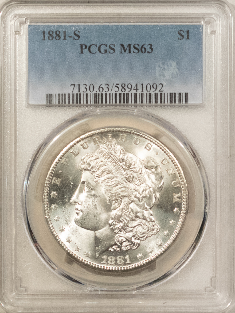 Dollars 1881-S $1 MORGAN DOLLAR – PCGS MS-63 BLAST WHITE Dollars 1881-S $1 MORGAN DOLLAR – PCGS MS-63 BLAST WHITE