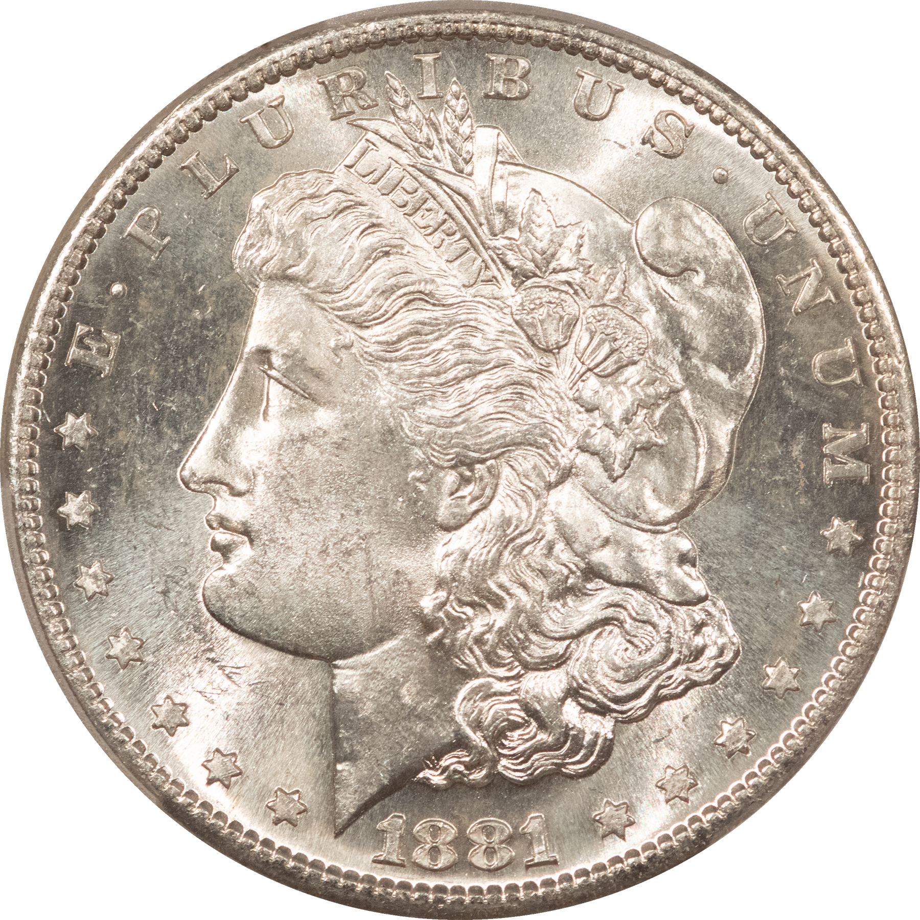 Dollars 1881-S $1 MORGAN DOLLAR – PCGS MS-63 WHITE AND FLASHY Dollars 1881-S $1 MORGAN DOLLAR – PCGS MS-63 WHITE AND FLASHY