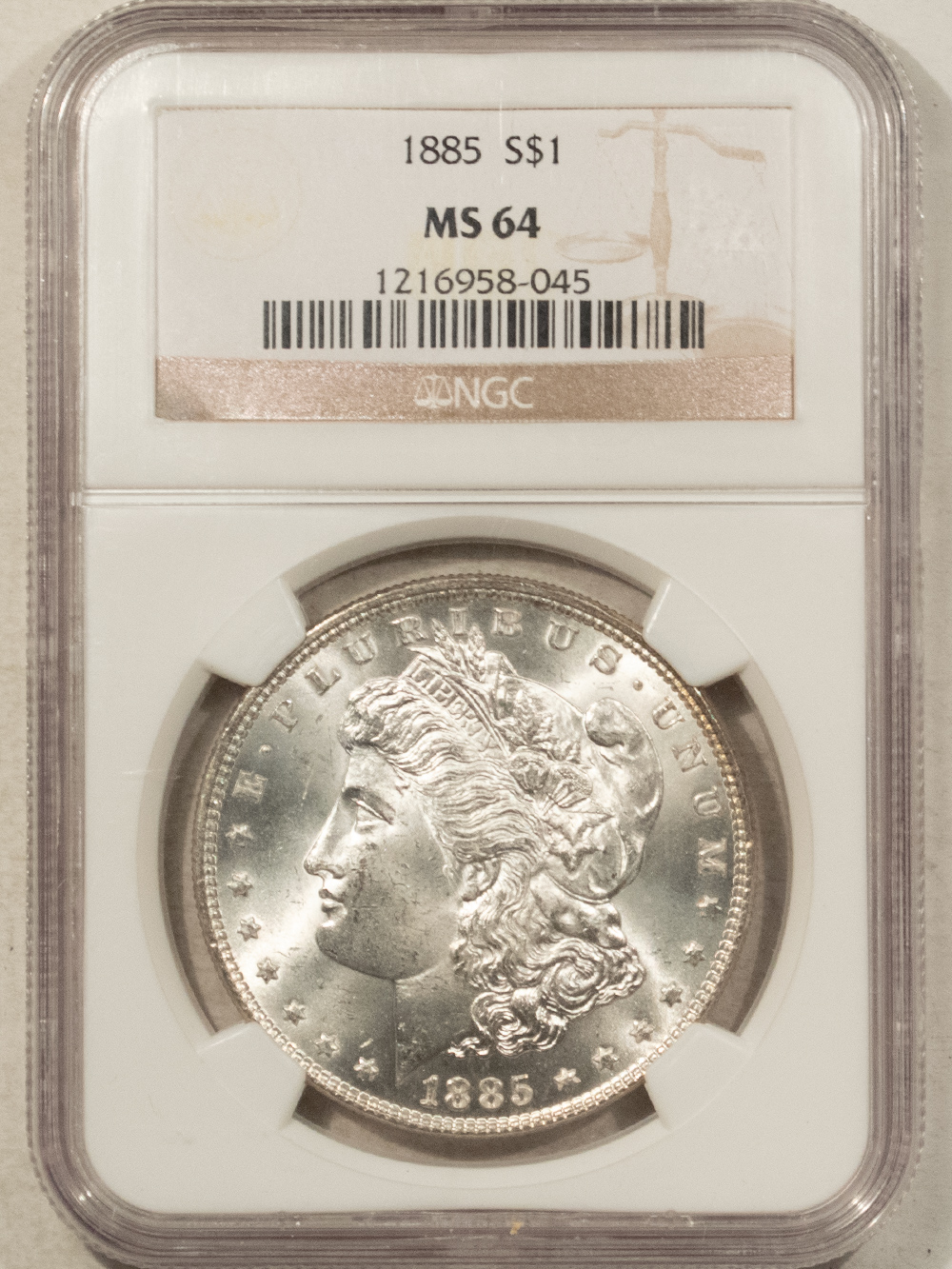 Dollars 1885 $1 MORGAN DOLLAR – NGC MS-64 BLAST WHITE Dollars 1885 $1 MORGAN DOLLAR – NGC MS-64 BLAST WHITE