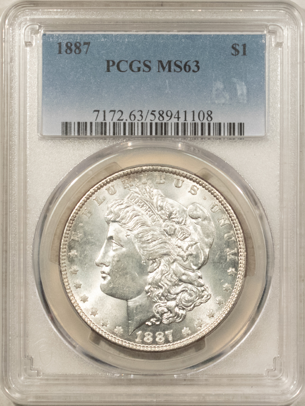 Dollars 1887 $1 MORGAN DOLLAR – PCGS MS-63 BLAST WHITE Dollars 1887 $1 MORGAN DOLLAR – PCGS MS-63 BLAST WHITE