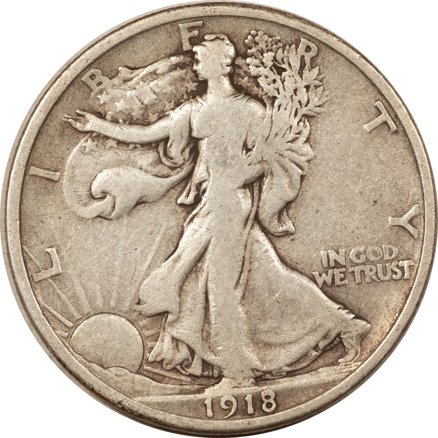Half Dollars 1918 WALKING LIBERTY HALF DOLLAR – PLEASING CIRCULATED EXAMPLE! Half Dollars 1918 WALKING LIBERTY HALF DOLLAR – PLEASING CIRCULATED EXAMPLE!
