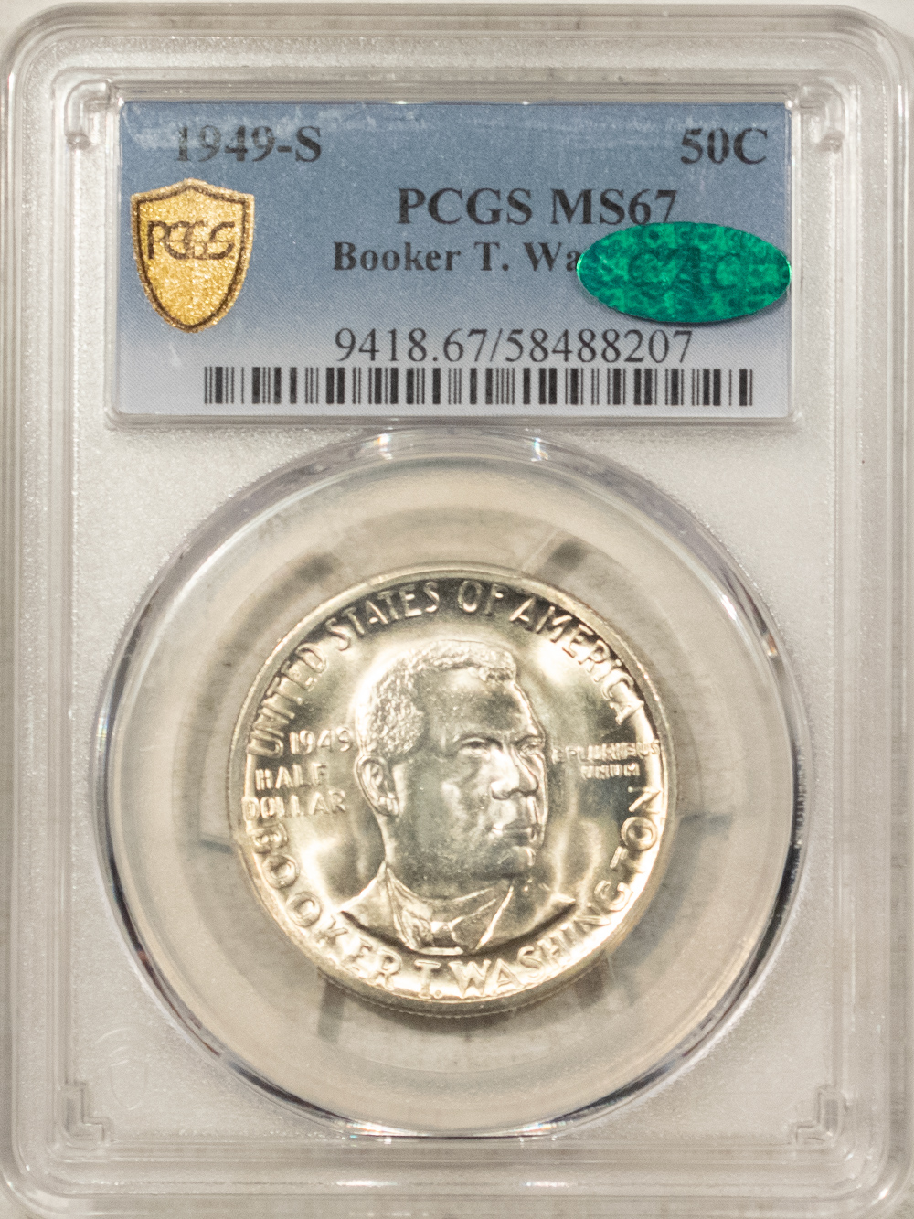 CAC Approved Coins 1949-S BOOKER T. WASHINGTON COMMEM HALF DOLLAR – PCGS MS-67 CAC BLAST WHITE & PQ CAC Approved Coins 1949-S BOOKER T. WASHINGTON COMMEM HALF DOLLAR – PCGS MS-67 CAC BLAST WHITE & PQ