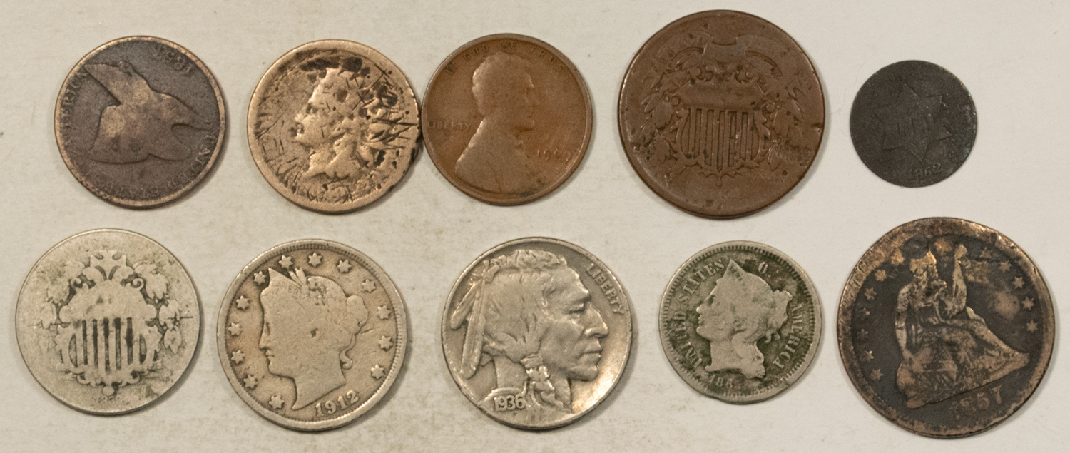 Mixed Lots 1852-1936 NEAT 10 PIECE U.S. COIN TYPE LOT – CULL/FILLER Mixed Lots 1852-1936 NEAT 10 PIECE U.S. COIN TYPE LOT – CULL/FILLER