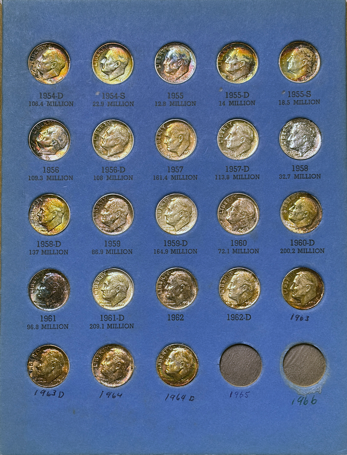 Dimes 1946-1964-D ROOSEVELT DIME 48 LOT COMPLETE SILVER SET – HIGH GRADE CIRC EXAMPLES Dimes 1946-1964-D ROOSEVELT DIME 48 LOT COMPLETE SILVER SET – HIGH GRADE CIRC EXAMPLES