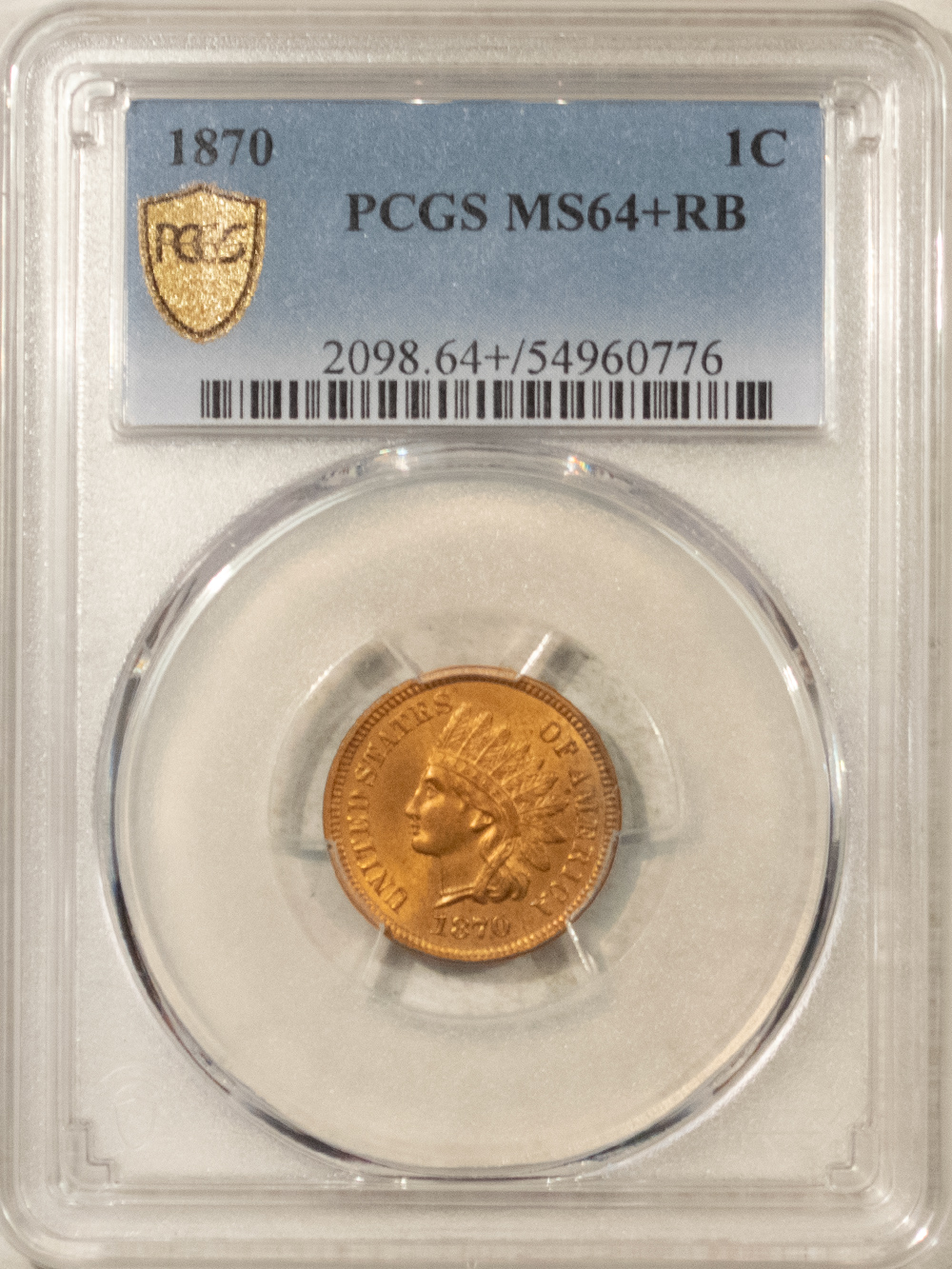 Indian 1870 INDIAN CENT – PCGS MS-64+ RB, NEARLY FULL RED! PREMIUM QUALITY! Indian 1870 INDIAN CENT – PCGS MS-64+ RB, NEARLY FULL RED! PREMIUM QUALITY!