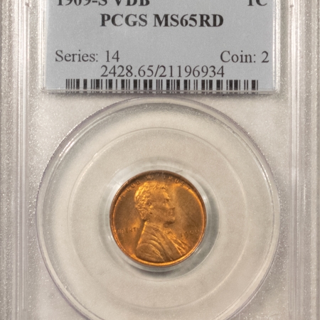 Lincoln Cents (Wheat) 1909-S VDB LINCOLN CENT – PCGS MS-65 RD, ORIGINAL GEM! KEY-DATE!