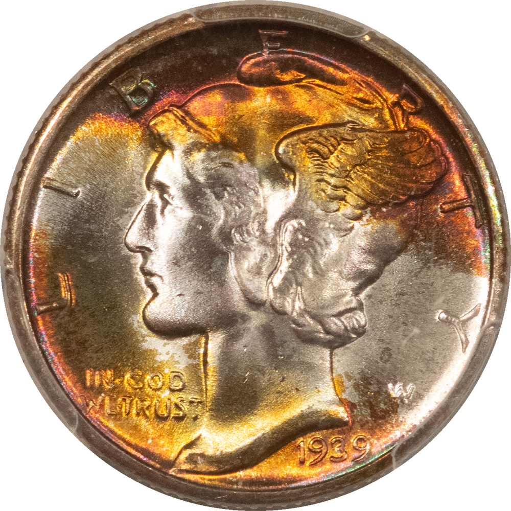 Dimes 1939-D MERCURY DIME – PCGS MS-68 FB, FULL BANDS & GORGEOUS STUNNING COLOR! Dimes 1939-D MERCURY DIME – PCGS MS-68 FB, FULL BANDS & GORGEOUS STUNNING COLOR!