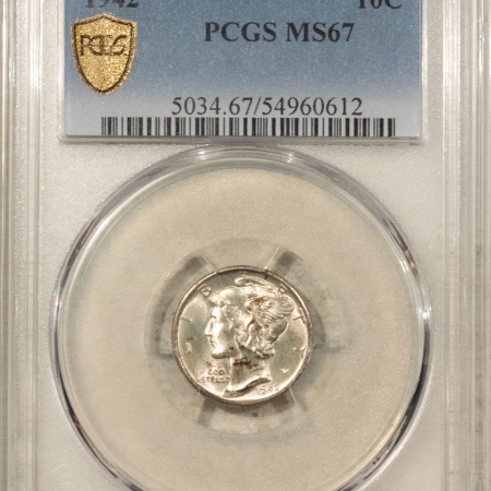 Dimes 1942 MERCURY DIME – PCGS MS-67, PREMIUM QUALITY+ SUPERB GEM!