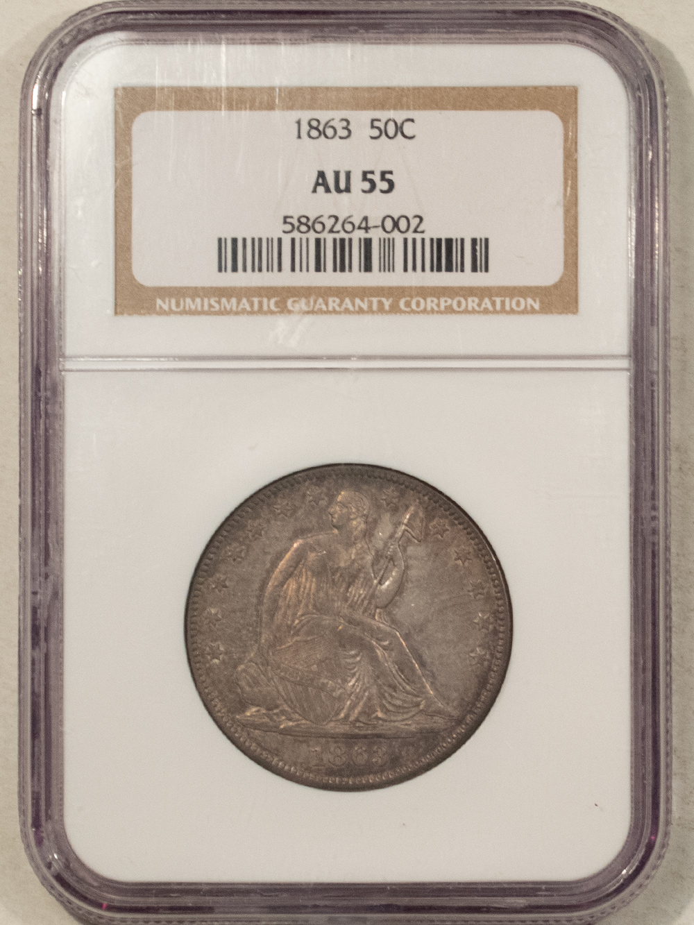 Half Dollars 1863 SEATED LIBERTY HALF DOLLAR – NGC AU-55, TOUGH CIVIL WAR DATE! Half Dollars 1863 SEATED LIBERTY HALF DOLLAR – NGC AU-55, TOUGH CIVIL WAR DATE!