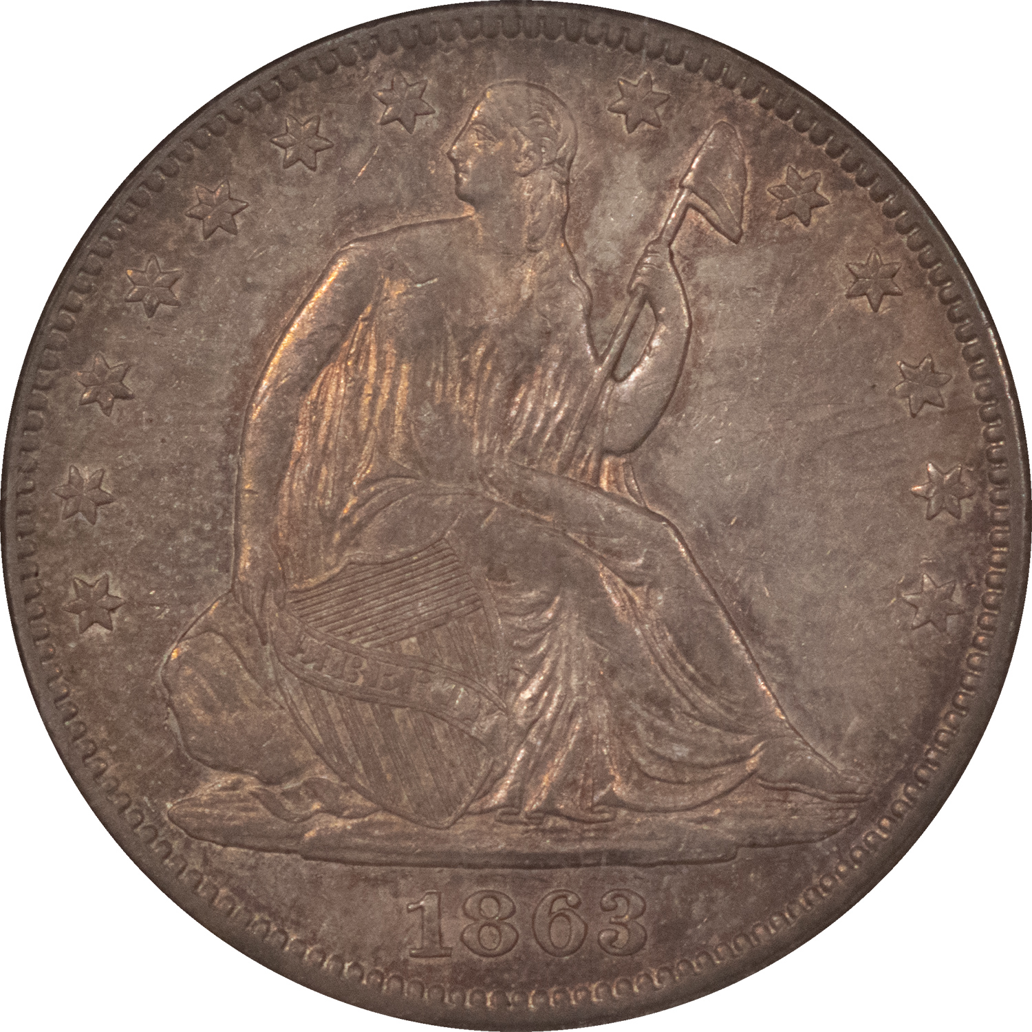 Half Dollars 1863 SEATED LIBERTY HALF DOLLAR – NGC AU-55, TOUGH CIVIL WAR DATE! Half Dollars 1863 SEATED LIBERTY HALF DOLLAR – NGC AU-55, TOUGH CIVIL WAR DATE!