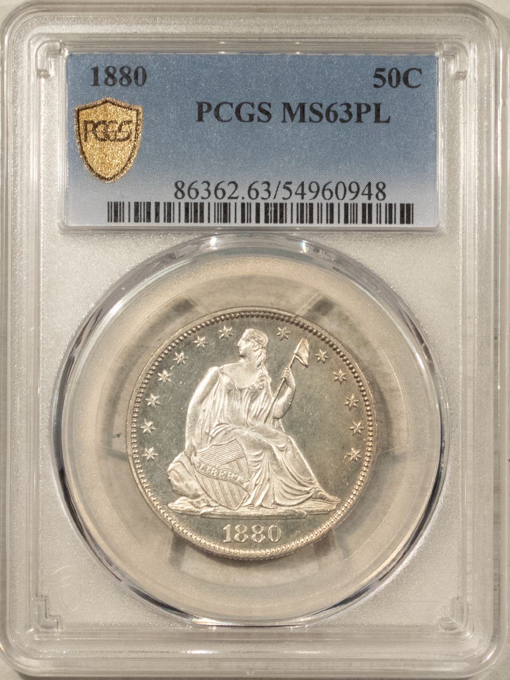 Half Dollars 1880 SEATED LIBERTY HALF DOLLAR – PCGS MS-63 PL, FRESH WHITE & FULLY PROOF-LIKE! Half Dollars 1880 SEATED LIBERTY HALF DOLLAR – PCGS MS-63 PL, FRESH WHITE & FULLY PROOF-LIKE!