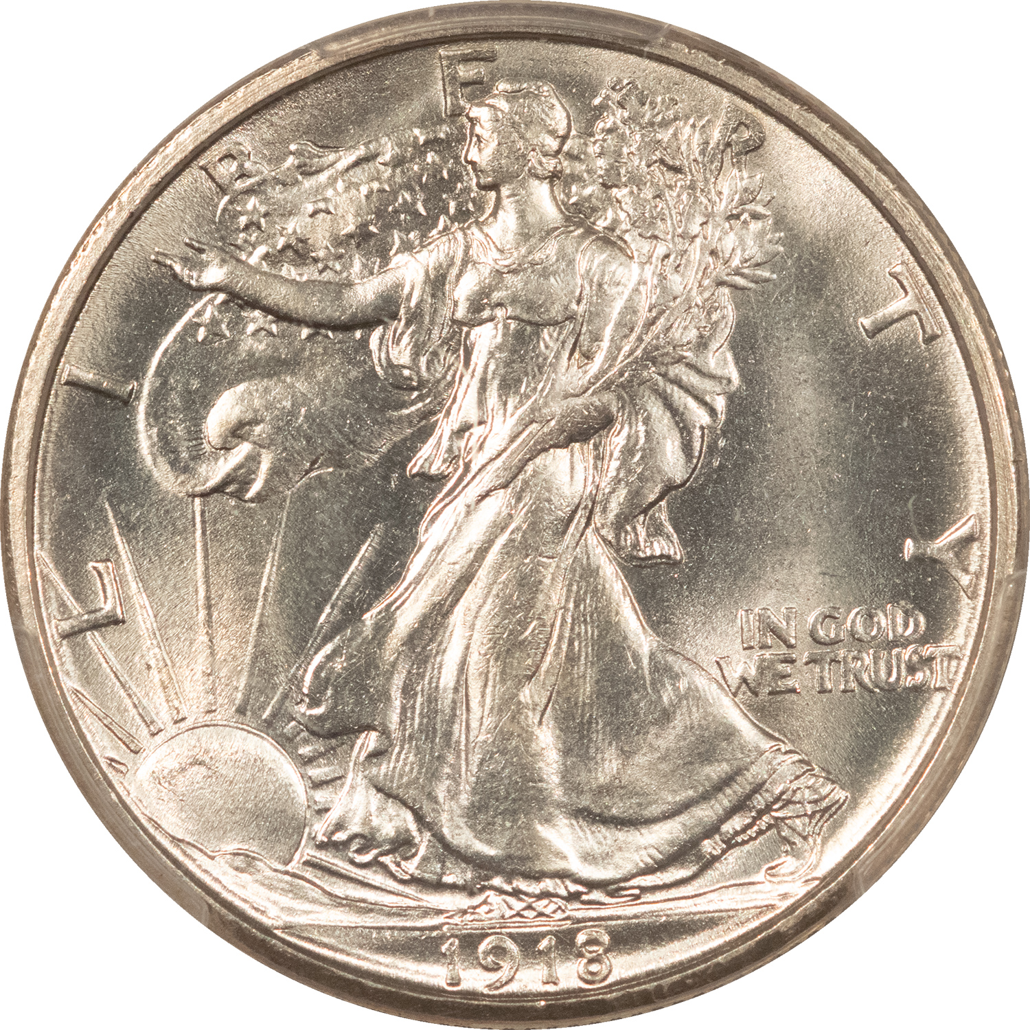 Half Dollars 1918-S WALKING LIBERTY HALF DOLLAR – PCGS MS-65, BLAZING WHITE GEM! RARE DATE! Half Dollars 1918-S WALKING LIBERTY HALF DOLLAR – PCGS MS-65, BLAZING WHITE GEM! RARE DATE!