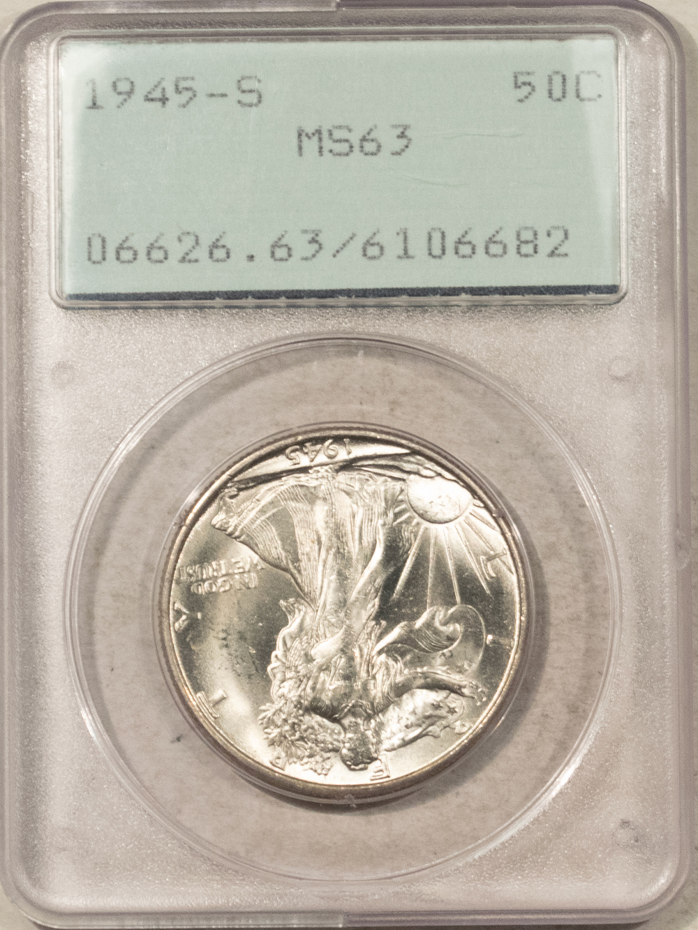 Half Dollars 1945-S WALKING LIBERTY HALF DOLLAR – PCGS MS-63, RATTLER! PREMIUM QUALITY! Half Dollars 1945-S WALKING LIBERTY HALF DOLLAR – PCGS MS-63, RATTLER! PREMIUM QUALITY!