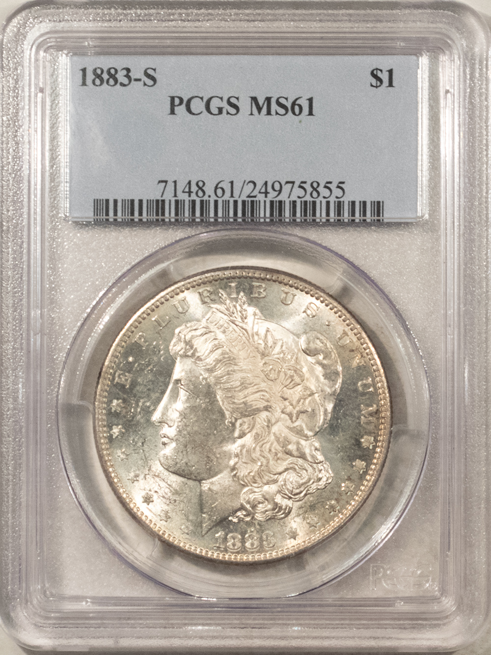 Dollars 1883-S $1 MORGAN DOLLAR – PCGS MS-61, FROSTY WHITE BRILLIANT UNCIRCULATED! Dollars 1883-S $1 MORGAN DOLLAR – PCGS MS-61, FROSTY WHITE BRILLIANT UNCIRCULATED!