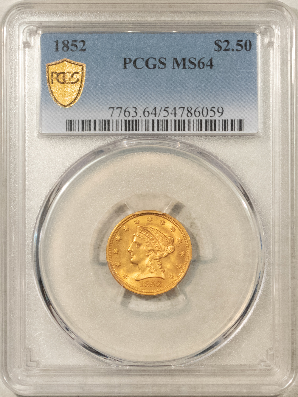 $2.50 1852 $2.50 LIBERTY GOLD QUARTER EAGLE – PCGS MS-64, SMOOTH & ATTRACTIVE! $2.50 1852 $2.50 LIBERTY GOLD QUARTER EAGLE – PCGS MS-64, SMOOTH & ATTRACTIVE!
