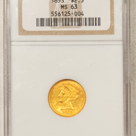 $2.50 1853 $2.50 LIBERTY GOLD QUARTER EAGLE – NGC MS-63 ATTRACTIVE & CHOICE!