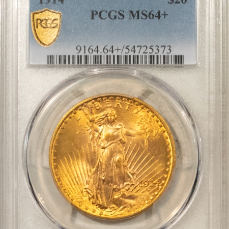 $20 1914 $20 ST GAUDENS GOLD DOUBLE EAGLE, PCGS MS-64+, TOUGH DATE! PREMIUM QUALITY!