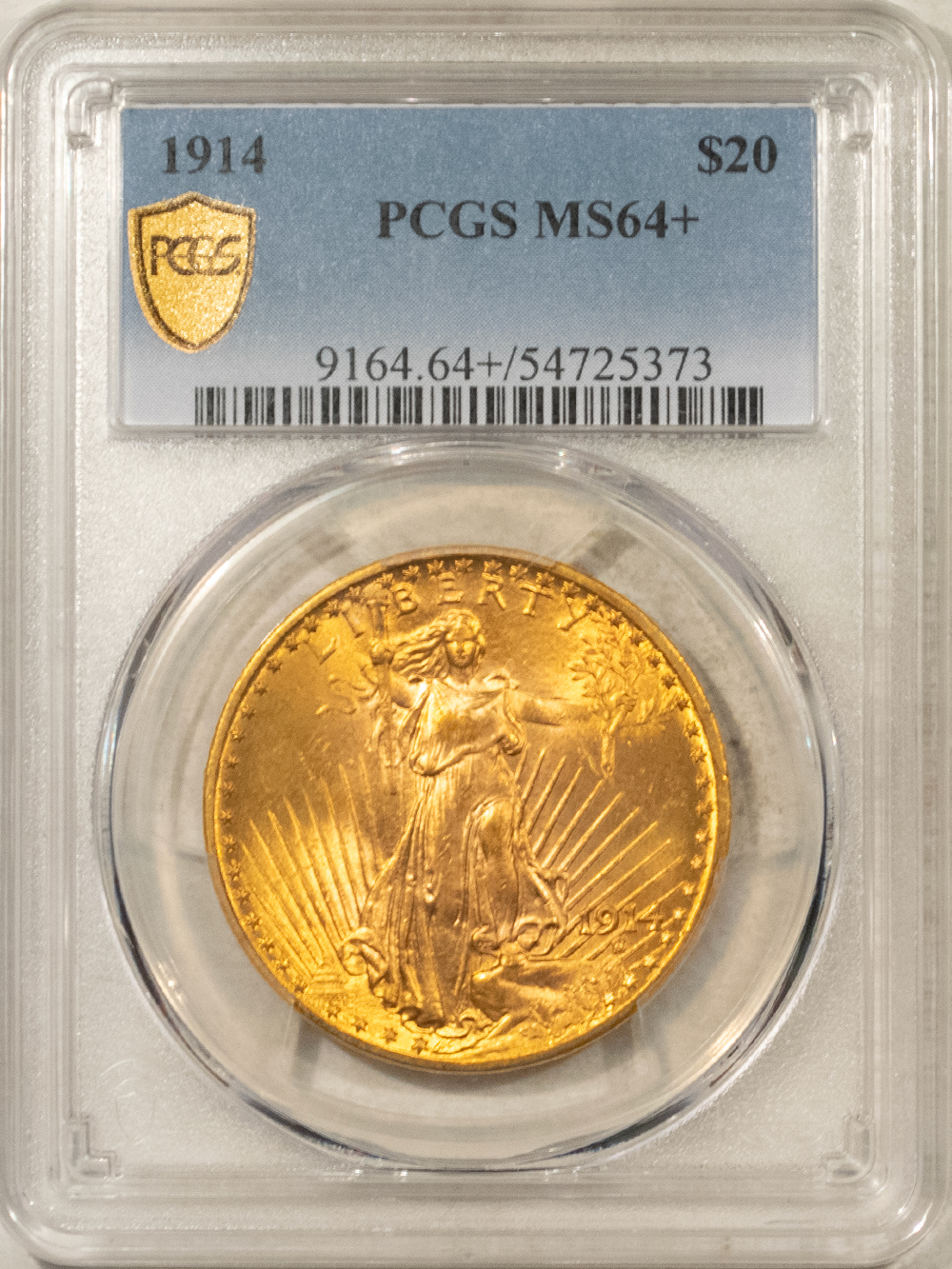 $20 1914 $20 ST GAUDENS GOLD DOUBLE EAGLE, PCGS MS-64+, TOUGH DATE! PREMIUM QUALITY! $20 1914 $20 ST GAUDENS GOLD DOUBLE EAGLE, PCGS MS-64+, TOUGH DATE! PREMIUM QUALITY!