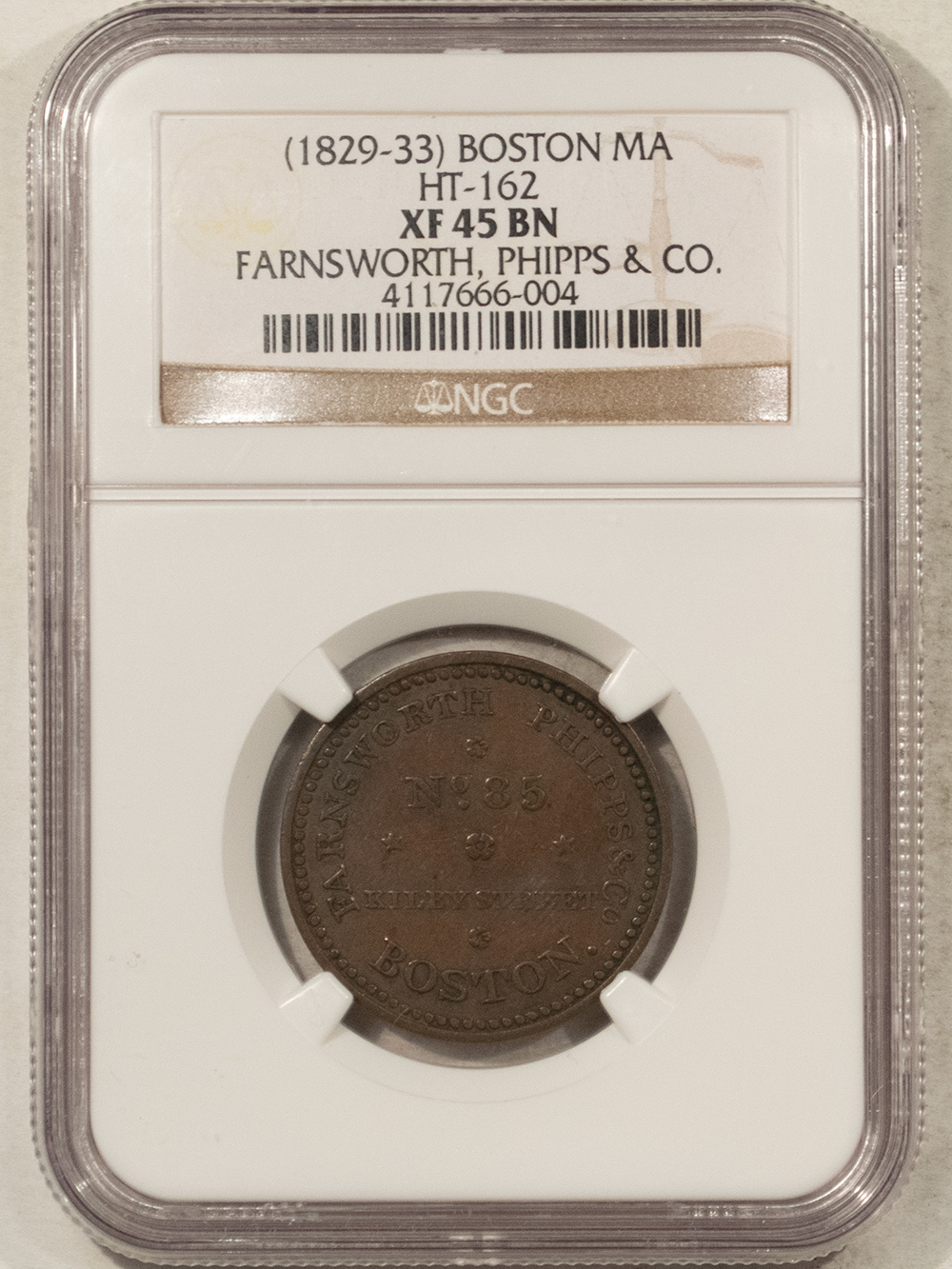 Civil War & Hard Times (1829-33) BOSTON MA HT-162 – NGC XF-45 BN FARNSWORTH, PHIPPS & CO Civil War & Hard Times (1829-33) BOSTON MA HT-162 – NGC XF-45 BN FARNSWORTH, PHIPPS & CO