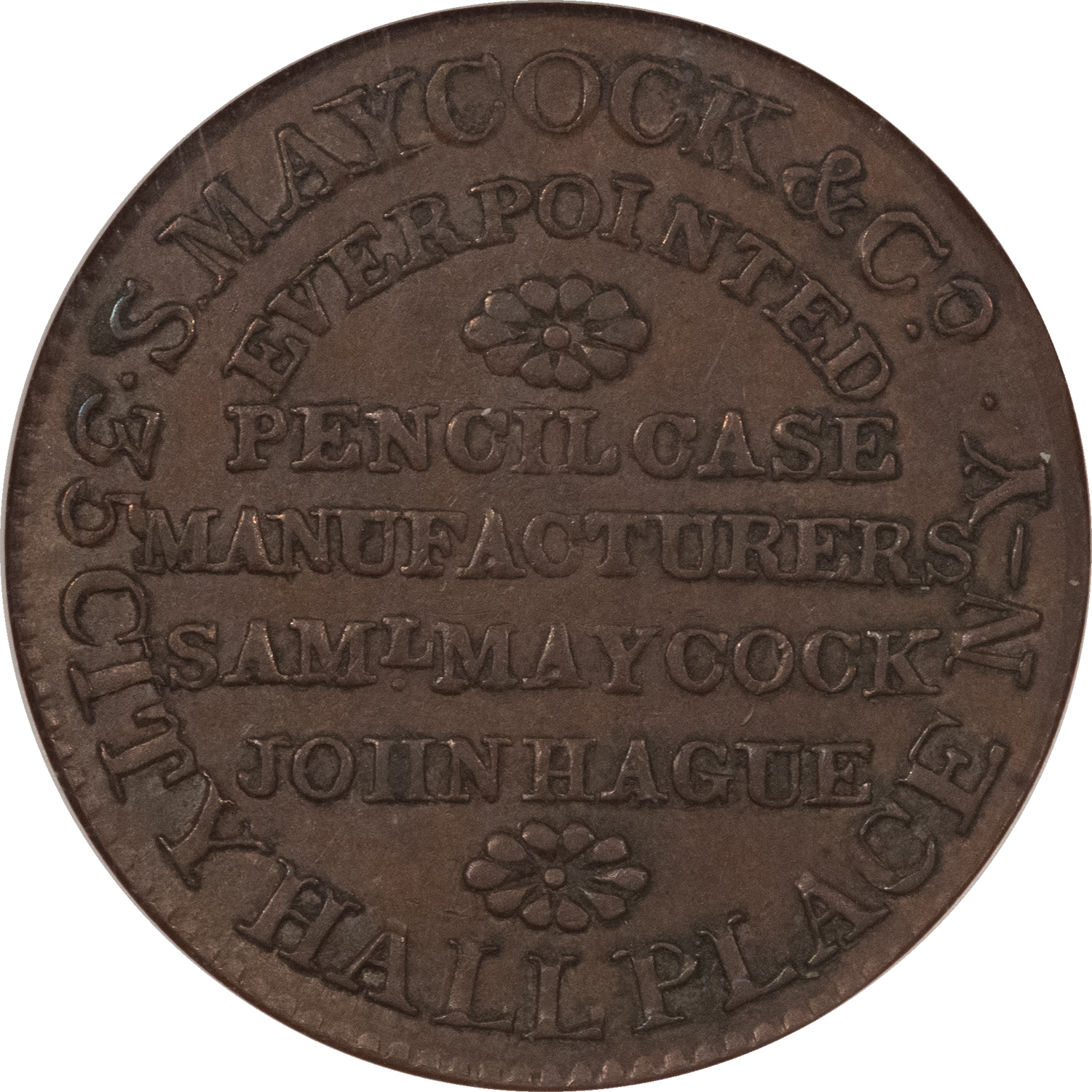 Civil War & Hard Times 1837 NY HT-290 S MAYCOCK & CO HARD TIMES TOKEN – NGC AU-58 BN Civil War & Hard Times 1837 NY HT-290 S MAYCOCK & CO HARD TIMES TOKEN – NGC AU-58 BN