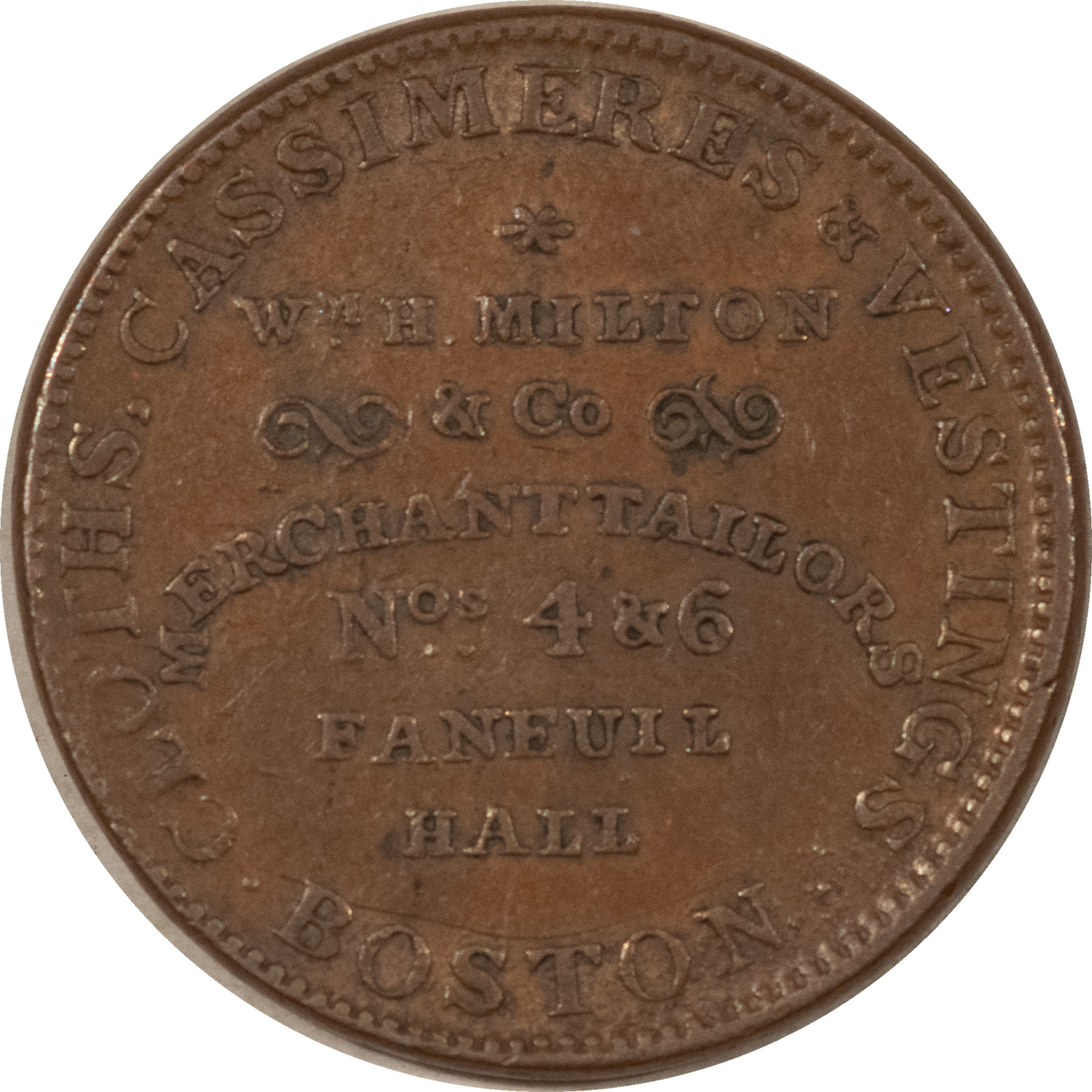 Civil War & Hard Times 1835 BOSTON MA FANEUIL HALL CLOTHES WAREHOUSE HT-165 COPPER – HIGH GRADE EXAMPLE Civil War & Hard Times 1835 BOSTON MA FANEUIL HALL CLOTHES WAREHOUSE HT-165 COPPER – HIGH GRADE EXAMPLE