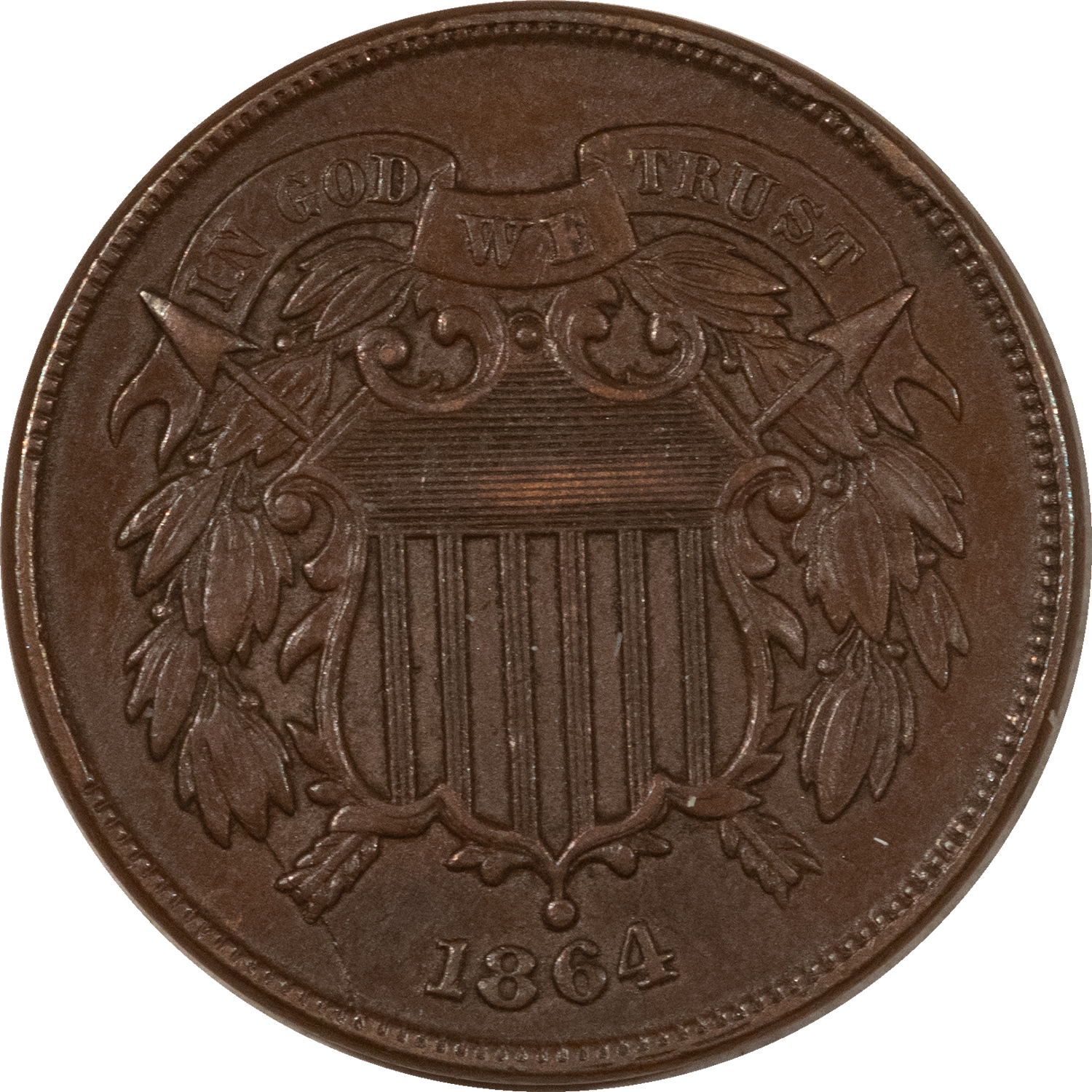 New Store Items 1864 TWO CENT PIECE LARGE MOTTO – HIGH GRADE CIRCULATED EXAMPLE! New Store Items 1864 TWO CENT PIECE LARGE MOTTO – HIGH GRADE CIRCULATED EXAMPLE!