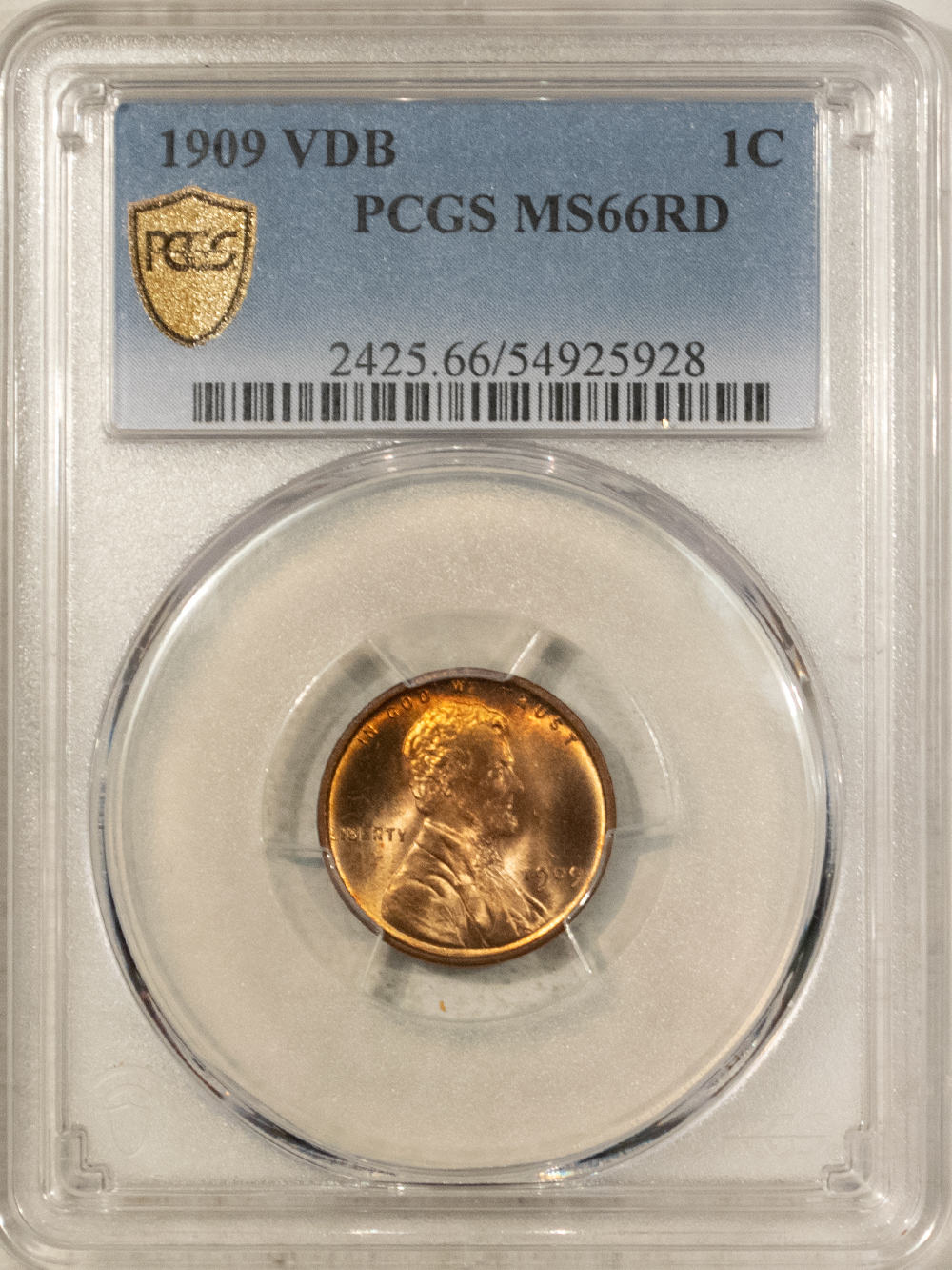 Lincoln Cents (Wheat) 1909 VDB LINCOLN CENT PCGS MS-66 RD, GORGEOUS! Lincoln Cents (Wheat) 1909 VDB LINCOLN CENT PCGS MS-66 RD, GORGEOUS!