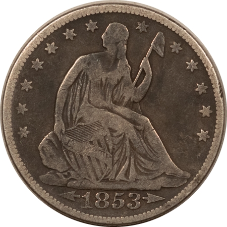Half Dollars 1853 SEATED LIBERTY HALF DOLLAR ARROWS/RAYS – PLEASING CIRCULATED EXAMPLE!