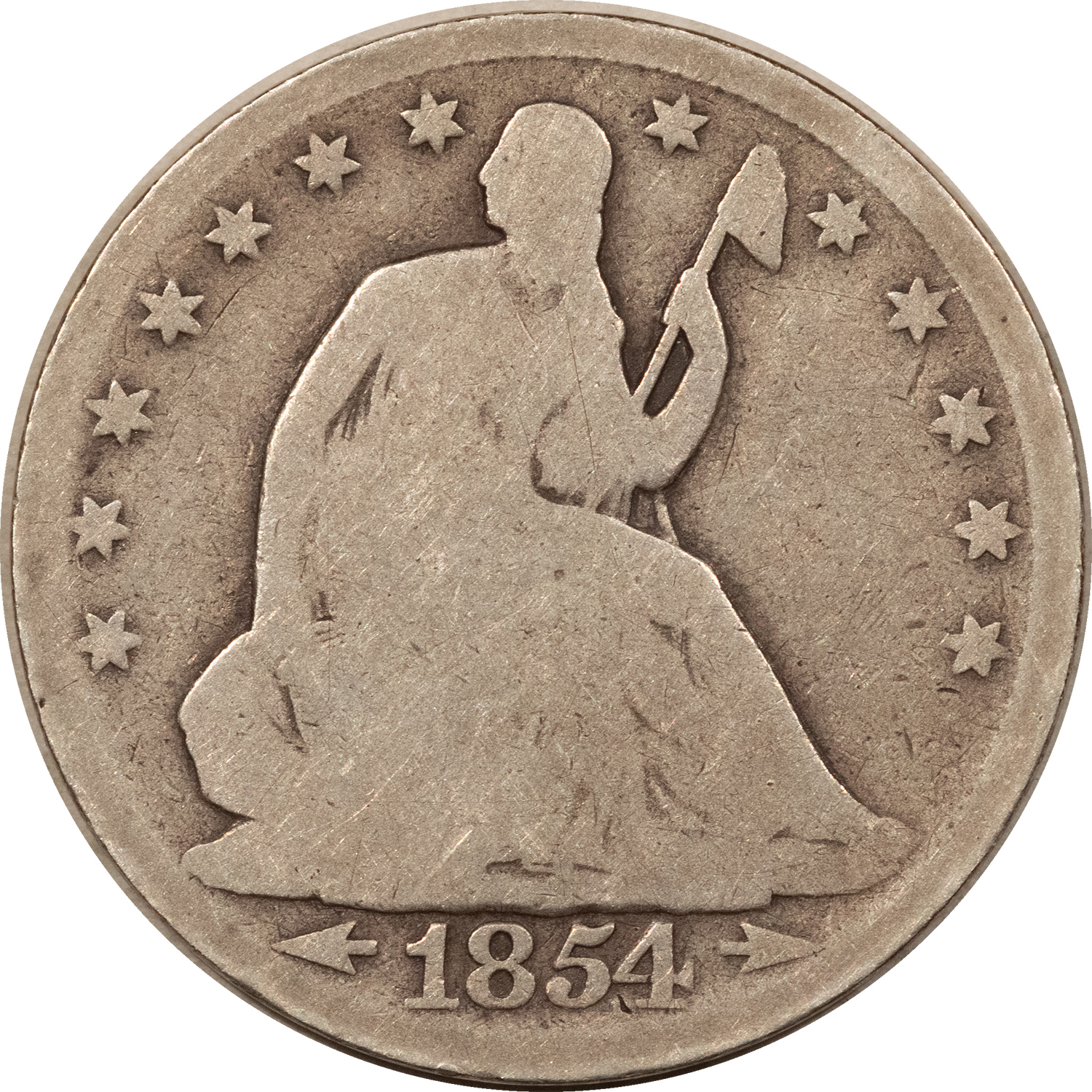 Half Dollars 1854 SEATED LIBERTY HALF DOLLAR, ARROWS – CIRCULATED! Half Dollars 1854 SEATED LIBERTY HALF DOLLAR, ARROWS – CIRCULATED!
