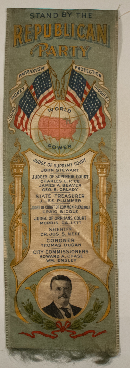 New Store Items 1906 TEDDY ROOSEVELT PA COATTAIL SILK RIBBON, 3″ X 9.5″-COLORFUL, GRAPHIC & RARE New Store Items 1906 TEDDY ROOSEVELT PA COATTAIL SILK RIBBON, 3″ X 9.5″-COLORFUL, GRAPHIC & RARE