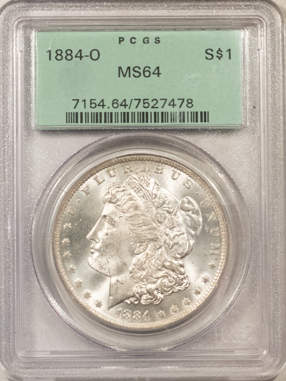 Dollars 1884-O $1 MORGAN DOLLAR – PCGS MS-64, OLD GREEN HOLDER & PREMIUM QUALITY! Dollars 1884-O $1 MORGAN DOLLAR – PCGS MS-64, OLD GREEN HOLDER & PREMIUM QUALITY!