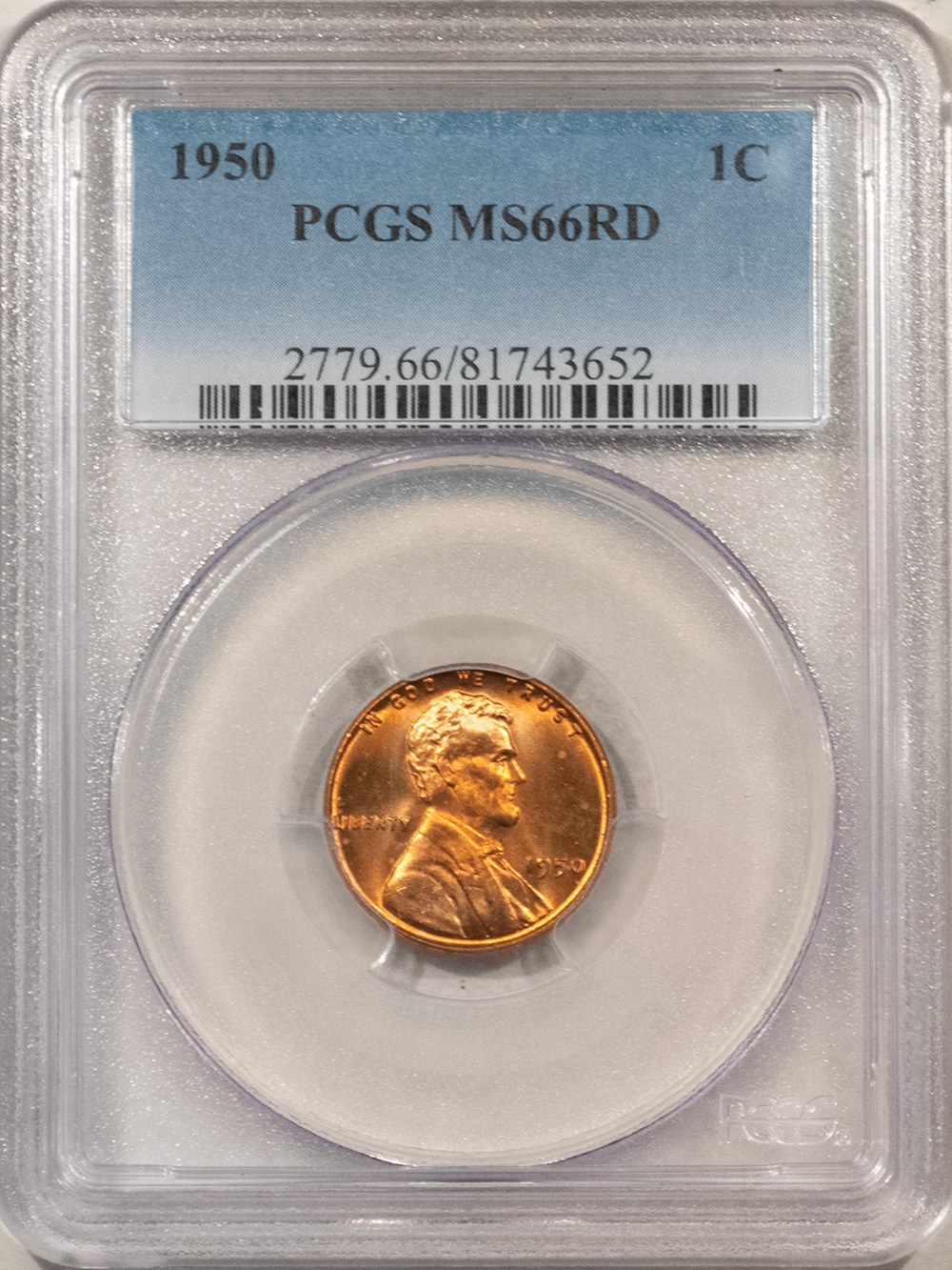 Lincoln Cents (Wheat) 1950 LINCOLN CENT – PCGS MS-66 RD, PRETTY & PREMIUM QUALITY! Lincoln Cents (Wheat) 1950 LINCOLN CENT – PCGS MS-66 RD, PRETTY & PREMIUM QUALITY!