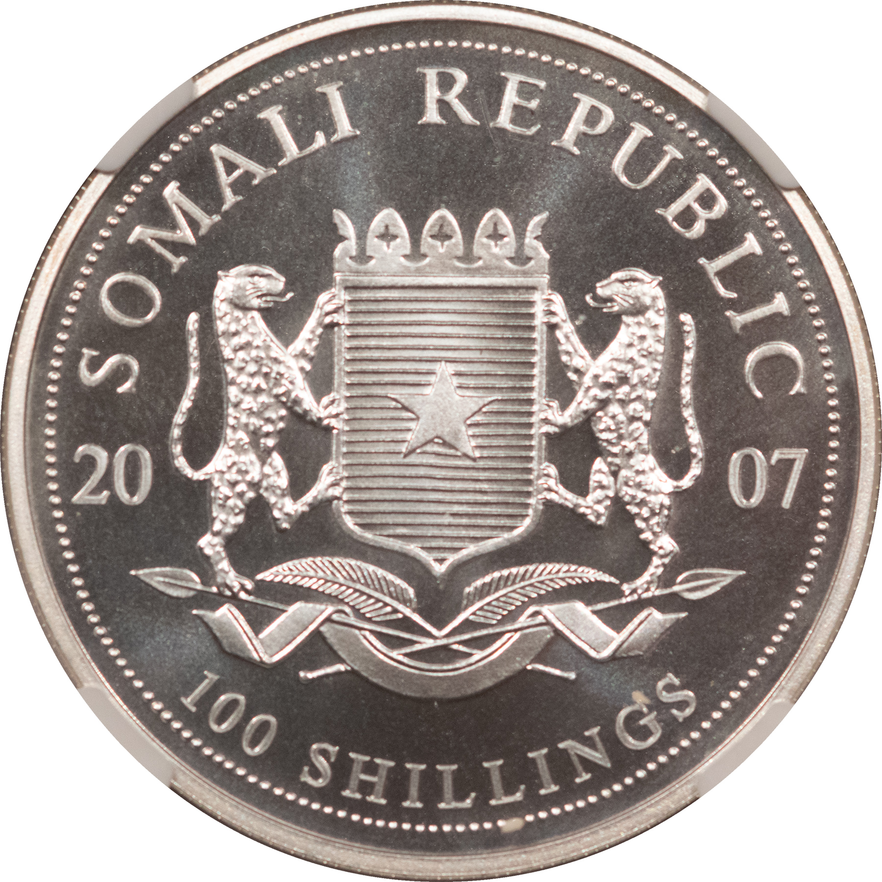 Bullion 2007 SOMALIA SILVER 100 SHILLINGS, ELEPHANT 1 OZ .999 – NGC MS-70, LOW MINTAGE! Bullion 2007 SOMALIA SILVER 100 SHILLINGS, ELEPHANT 1 OZ .999 – NGC MS-70, LOW MINTAGE!
