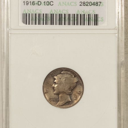Dimes 1916-D MERCURY DIME – ANACS VG-8