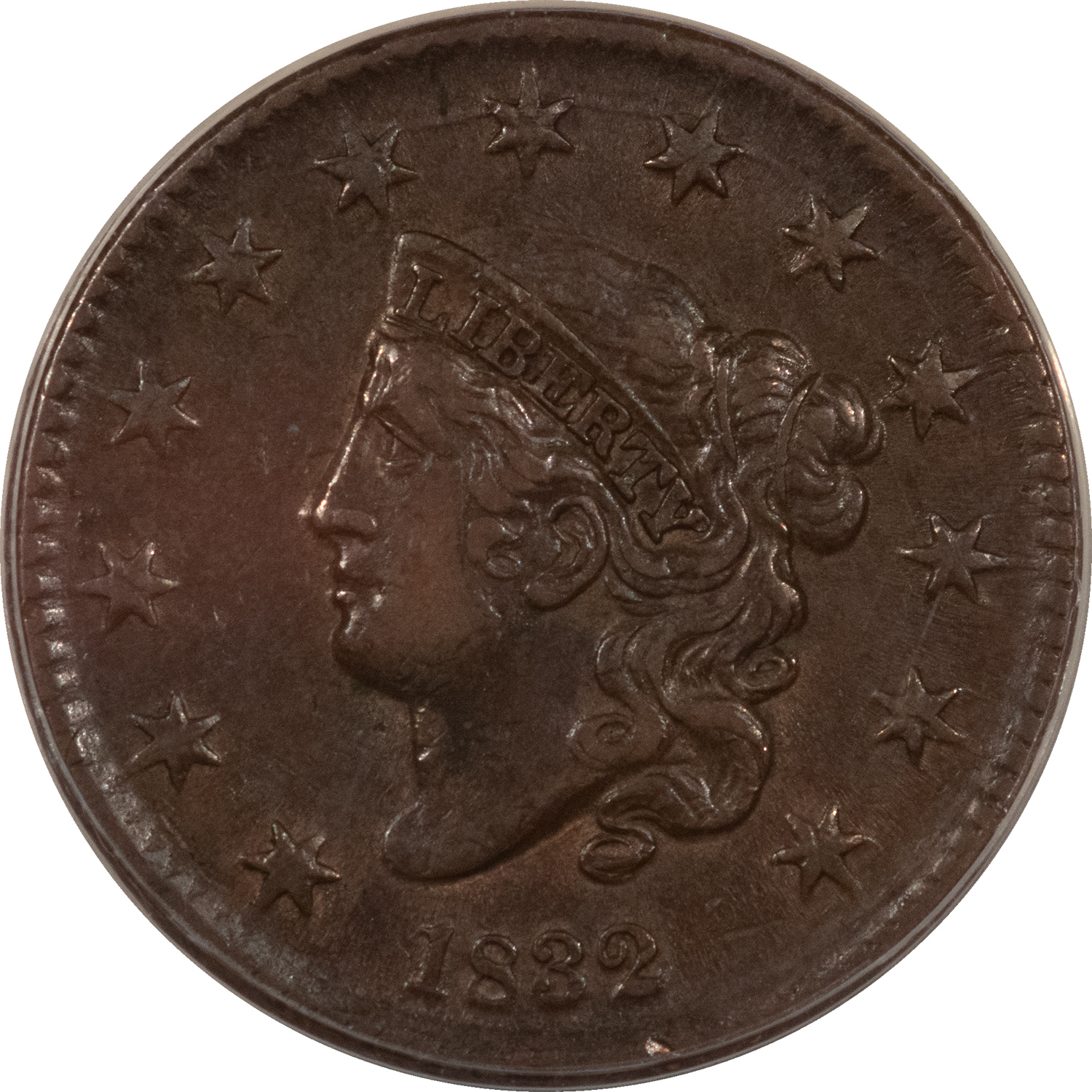 Coronet Head Large Cents 1832 CORONET HEAD LARGE CENT MEDIUM LETTERS – ANACS EF-45, LOOKS AU! LUSTROUS! Coronet Head Large Cents 1832 CORONET HEAD LARGE CENT MEDIUM LETTERS – ANACS EF-45, LOOKS AU! LUSTROUS!