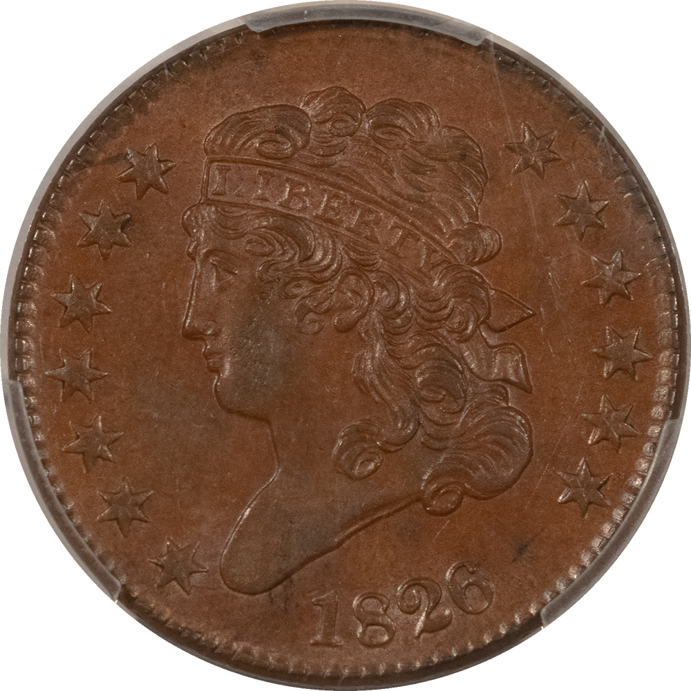 Classic Head Half Cents 1826 CLASSIC HEAD HALF CENT – PCGS AU-58, LOOKS UNC! PREMIUM QUALITY! Classic Head Half Cents 1826 CLASSIC HEAD HALF CENT – PCGS AU-58, LOOKS UNC! PREMIUM QUALITY!