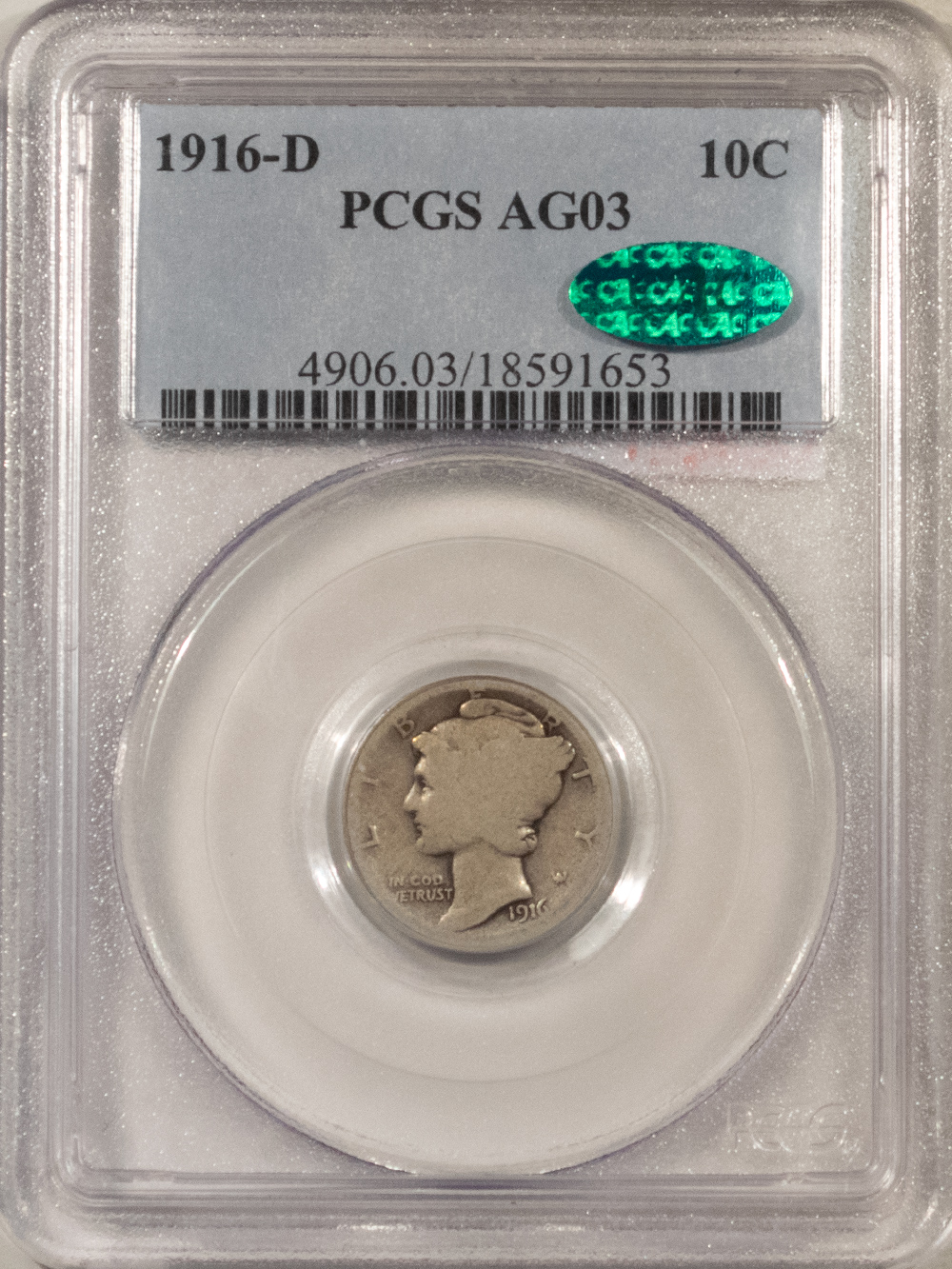 CAC Approved Coins 1916-D MERCURY DIME – PCGS AG-3, CAC APPROVED! CAC Approved Coins 1916-D MERCURY DIME – PCGS AG-3, CAC APPROVED!