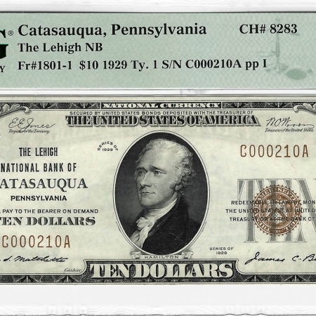 New Store Items 1929 $10 TY 1 CATASAUQUA PA FR#1801-1 – PMG CH-AU 58 EPQ, HIGH GRADE FOR BANK! New Store Items 1929 $10 TY 1 CATASAUQUA PA FR#1801-1 – PMG CH-AU 58 EPQ, HIGH GRADE FOR BANK!
