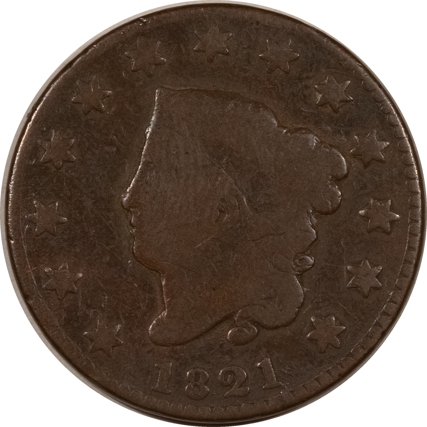 Coronet Head Large Cents 1821 CORONET HEAD LARGE CENT – CIRCULATED, HONEST GOOD! Coronet Head Large Cents 1821 CORONET HEAD LARGE CENT – CIRCULATED, HONEST GOOD!