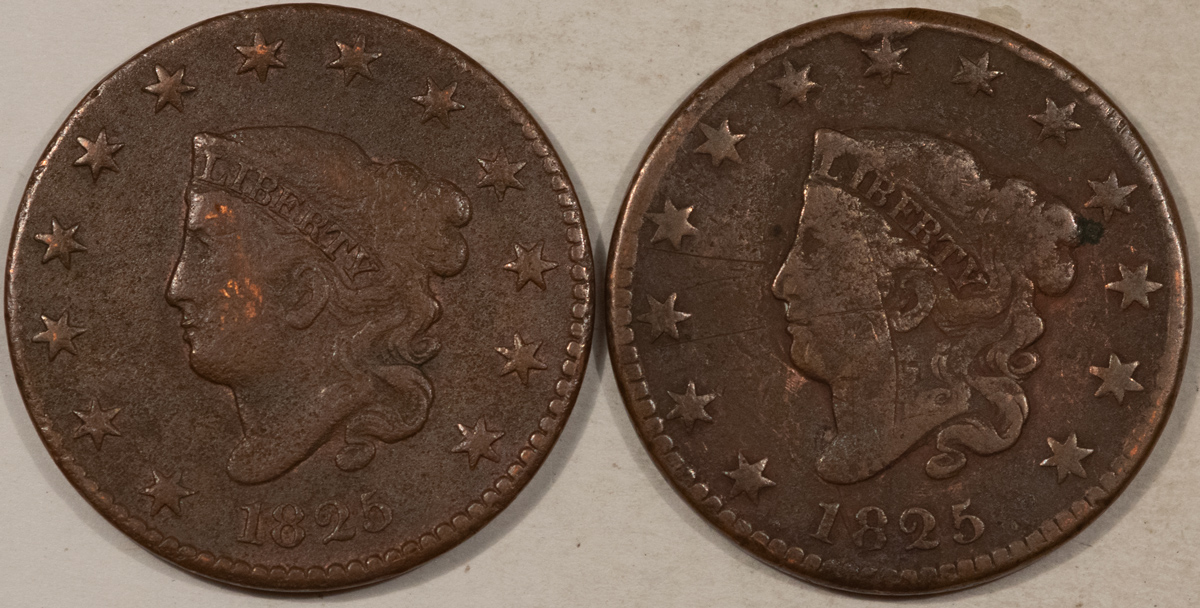 Coronet Head Large Cents 1825 CORONET HEAD LARGE CENT LOT – WITH DECENT DETAILS, ENVIRONMENTAL ISSUES! Coronet Head Large Cents 1825 CORONET HEAD LARGE CENT LOT – WITH DECENT DETAILS, ENVIRONMENTAL ISSUES!