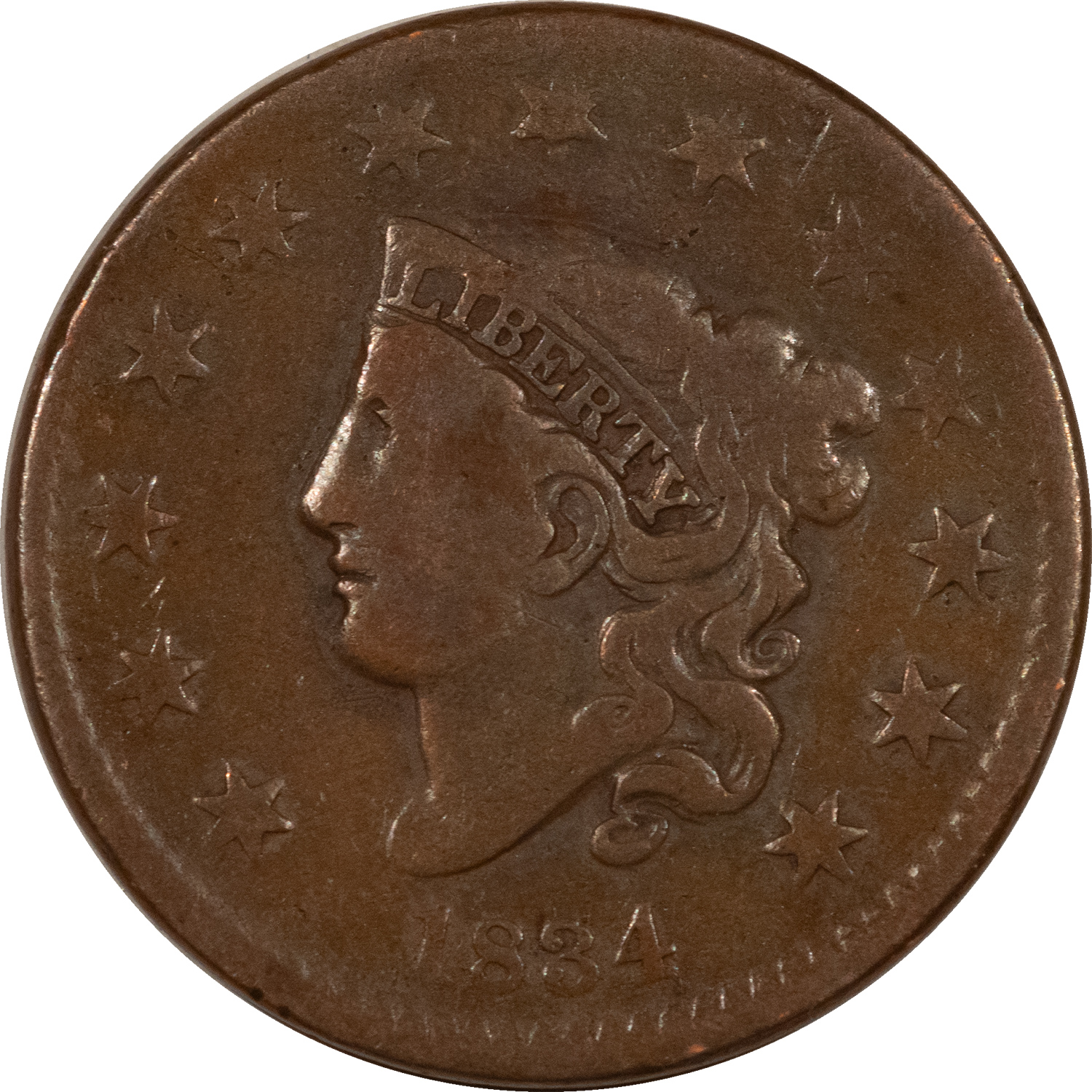 Coronet Head Large Cents 1834 CORONET HEAD LARGE CENT SMALL 8 LARGE STARS – CIRCULATED! Coronet Head Large Cents 1834 CORONET HEAD LARGE CENT SMALL 8 LARGE STARS – CIRCULATED!